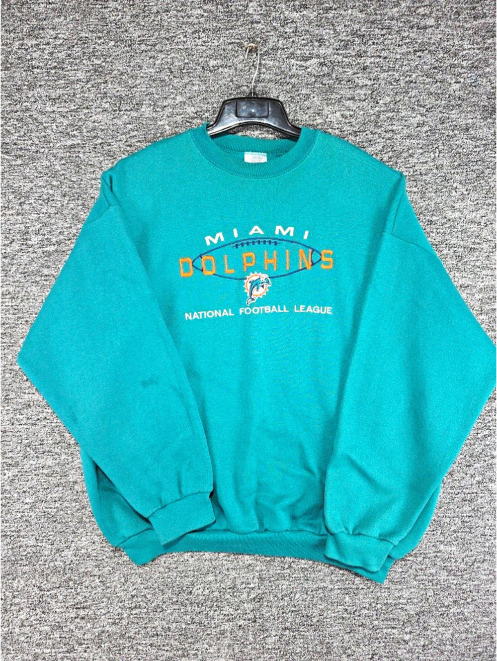Vintage Logo 7 Miami Dolphins NFL Heavy Weight Crewneck Sweatshirt Mens XXL Teal